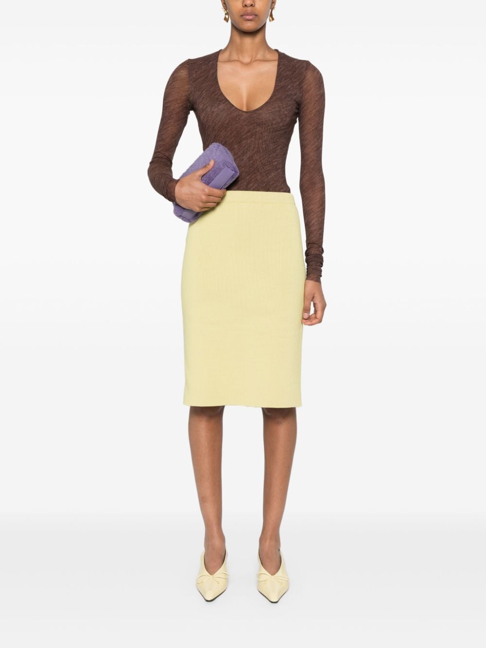 Brown U-neck long-sleeve bodysuit Philosophy Di Lorenzo
